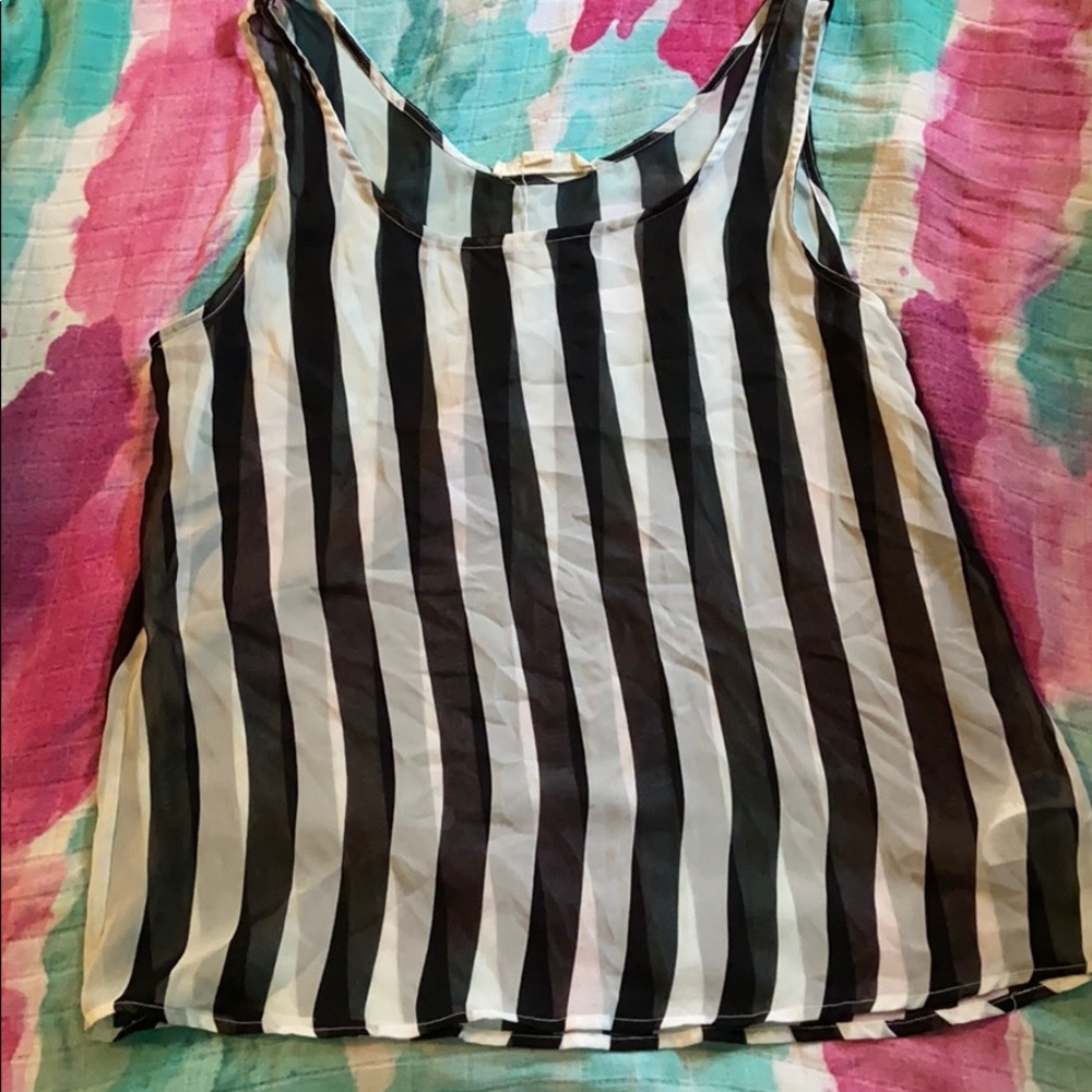 Forever 21 sheer black white striped tank top